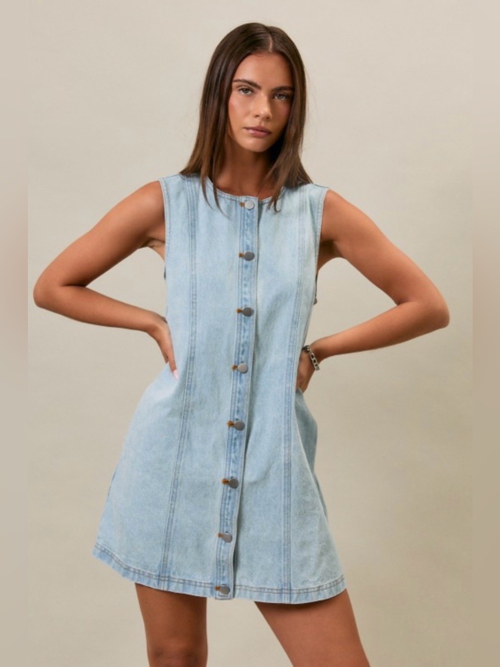 275 Le Lis Light Blue Sleeveless Denim Mini Dress